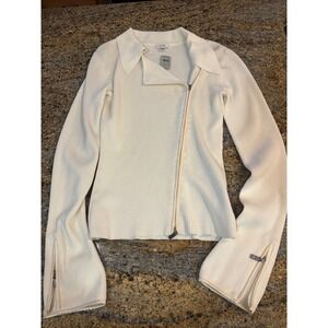 NWT‎ Cache Ribbed Knit Zip Long Sleeve Fitted Jacket Rhinestone Pull Cream M Y2K